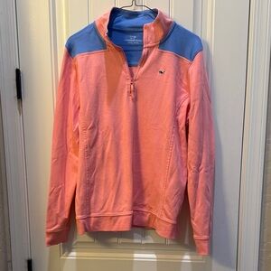 Vineyard Vines Coral Pink and Blue Zip Up Pullover
